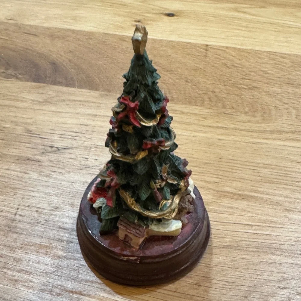 Vintage Miniature Resin Christmas Tree Figurine with Gold Star and Base 4.5 Inch